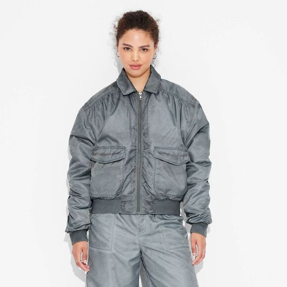 Wild Fable - Women's Washed Nylon Bomber Jacket - Wild Fable Li Blue - Picture 2 of 3